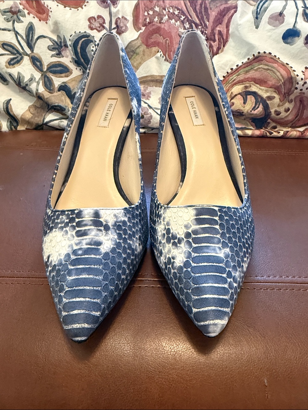 Cole Haan Blue-Gray Snake-Print Pointed Toe Pumps - Picture 3 of 6